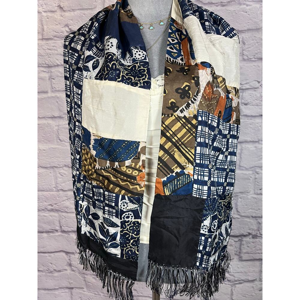 Patchwork/Multipattern Boho Silk Fringe Scarf - image 3